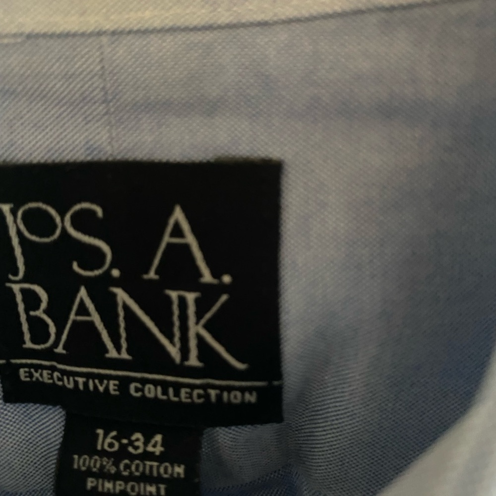 Mens Blue Jos A Banks dress shirt. Will steam press before mailing